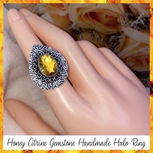Honey Citrine Gemstone Handmade Halo Shield Ring